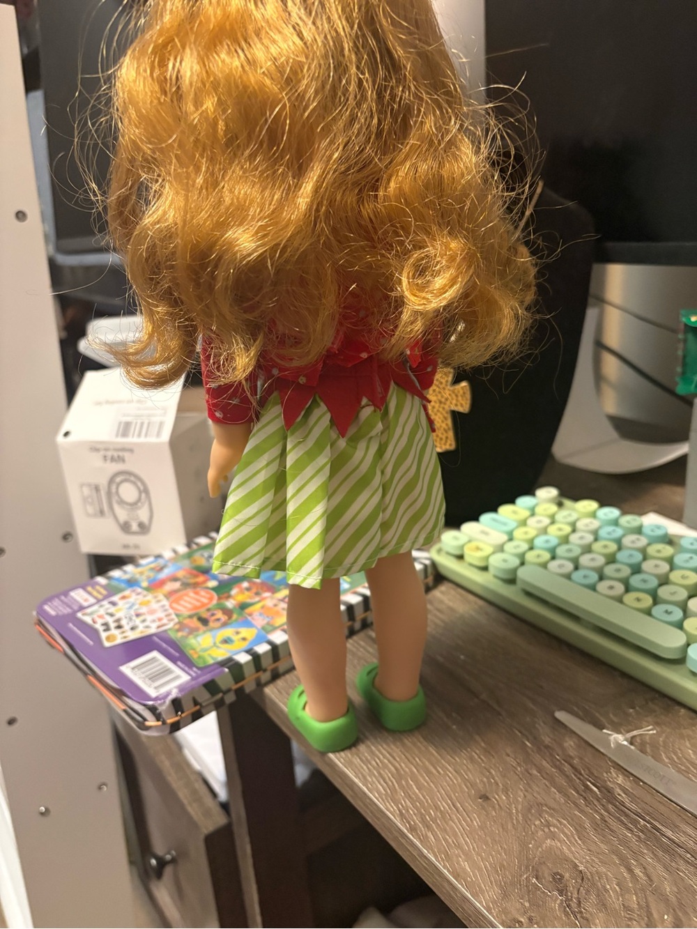 American Girl Wellie wisher doll with red green dress and lime shoes. - Picture 7 of 9